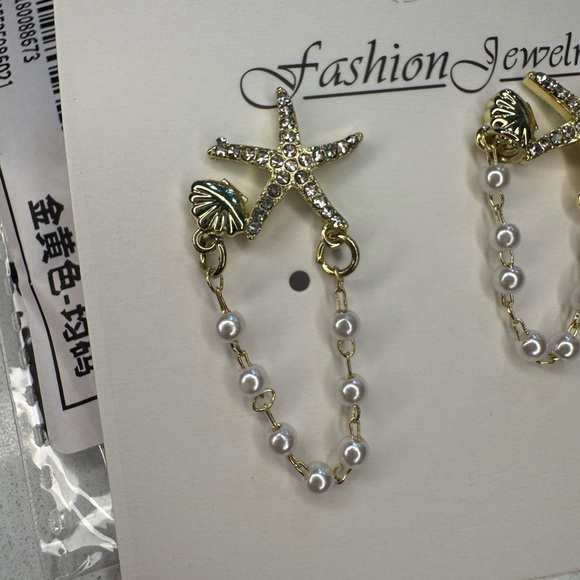 Gold Starfish and Pearl Drop Earrings - Picture 8 of 8